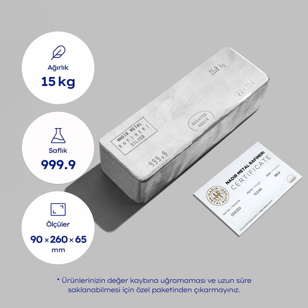 15 Kg 999‚9 Gümüş Külçe